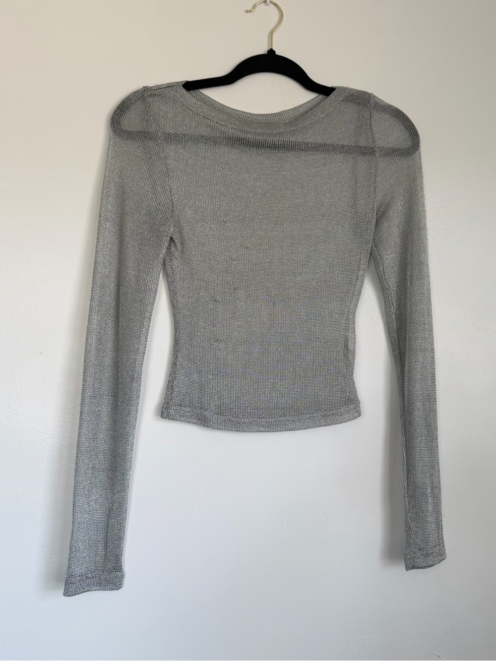 Women's Silver Long-Sleeve Sheer Knit Top